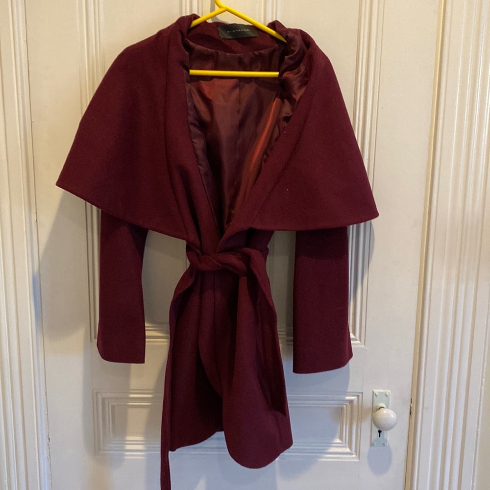 Elie Tahari XL Maroon Wool Coat with Sash